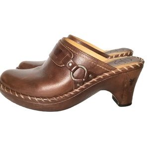 Frye Reese Harness Ring Leather Stitched Brown Mules. Size 8